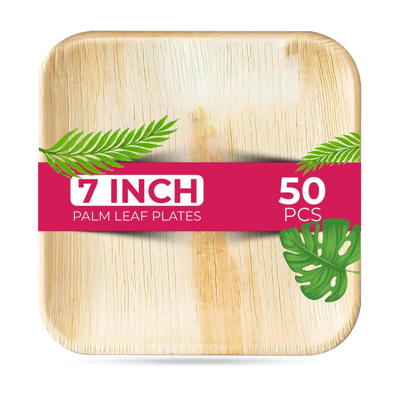 STL Disposable Square Palm Leaf Plates, Microwave & Oven Safe Durable Dinnerware for Hot and Cold Foods, Perfect for Weddings, Parties, and Outdoor Events