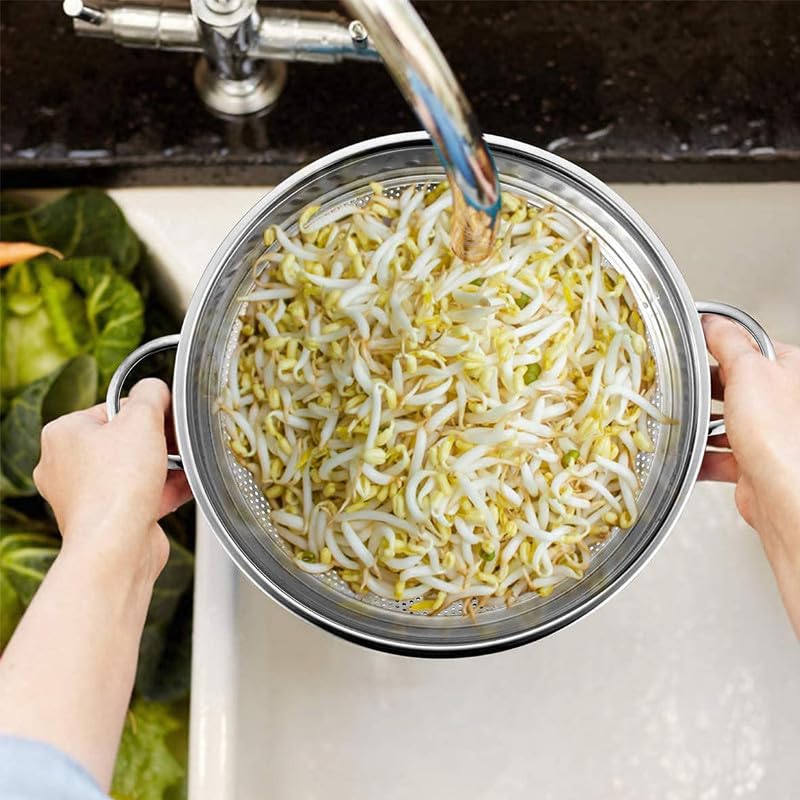 STL Steel Colander with Double Handles 16.5cm, Micro-Perforated for Draining Pasta, Rice, Fruits, Vegetables, Dishwasher Safe Kitchen Strainer, Metal Food Filter, Easy to Clean and Durable