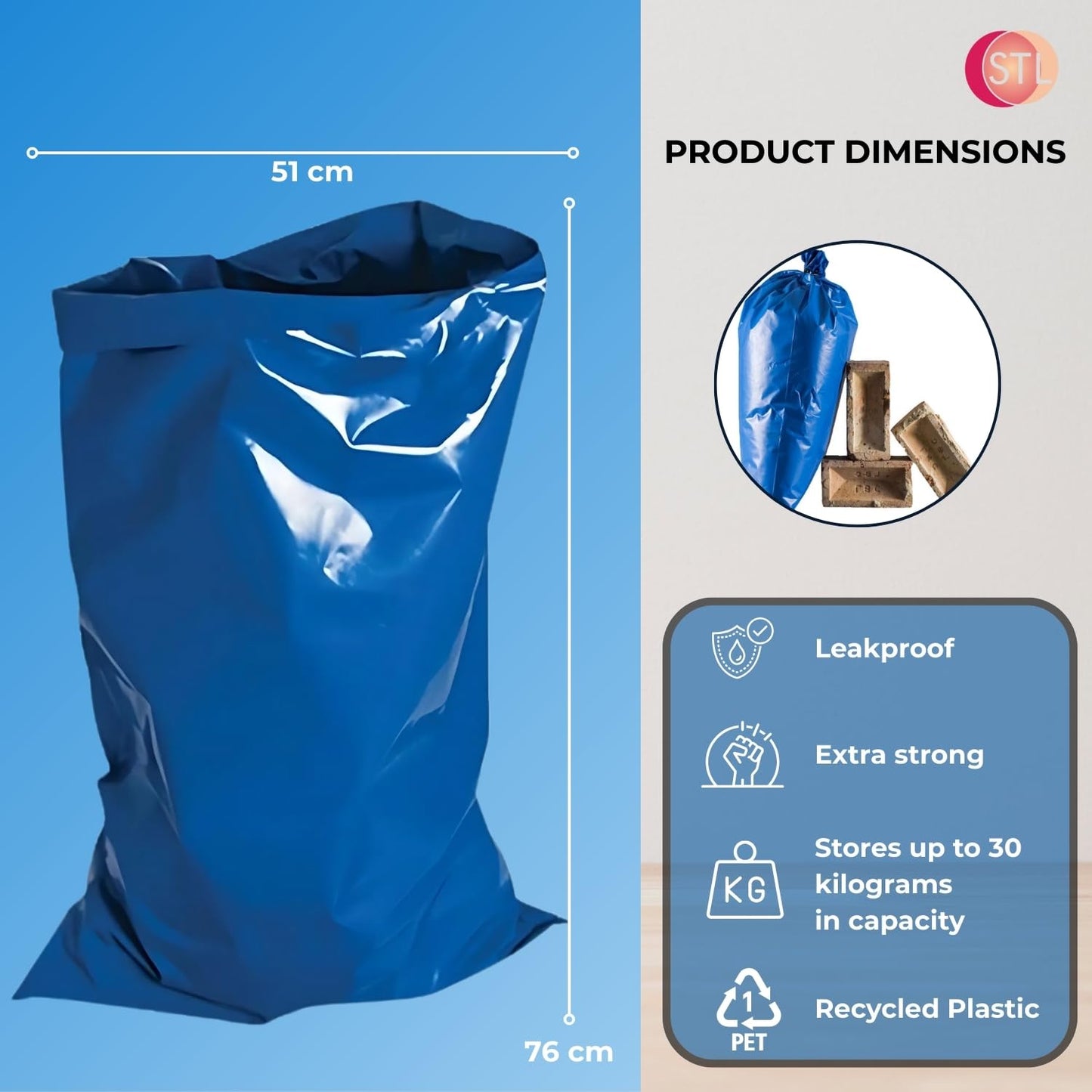 Heavy Duty Rubble Sacks Extra Strong & Secure Bin Bags, Eco-Friendly, Tear-Resistant, DIY Bin Bags for Builders,toughest jobs, Garden, Home & Garage Waste