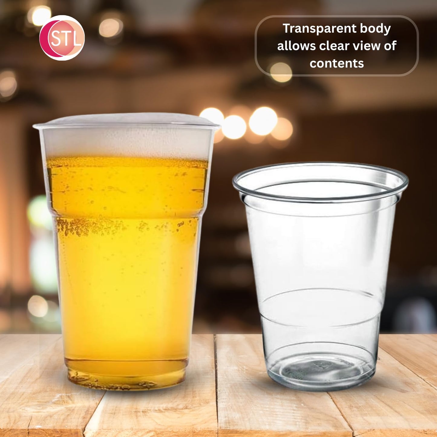 STL Clear Plastic Pint Cups Disposable Beer Glasses Tumblers, Sturdy & Crack-Resistant, Perfect Beer Cups for Parties, BBQs, Events & Festivals