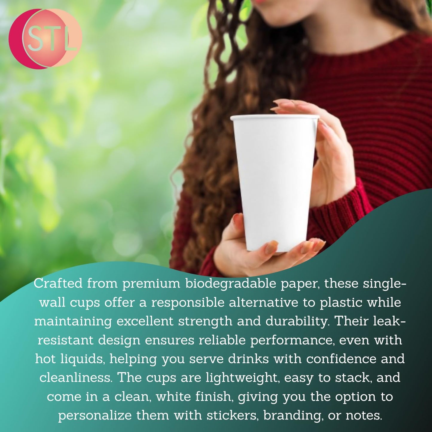 STL White Disposable Paper Cups Coffee Cups, Leak-Resistant, Recyclable Drink Cups for Hot & Cold Beverage, Water, Tea, Coffee, Juice-Ideal for Home, Office, Cafes and Events