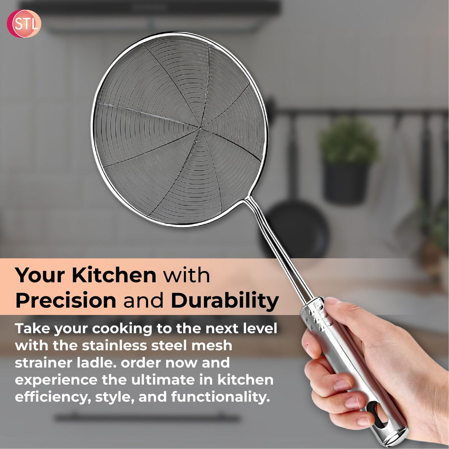 STL Stainless Steel Strainer Wire Skimmer Ladle with Ergonomic Handle Sieves Spider Mesh Filter Solid Utensils Slotted Spoon for Kitchen Frying Chips Food, Pasta, Noodles, Spaghetti