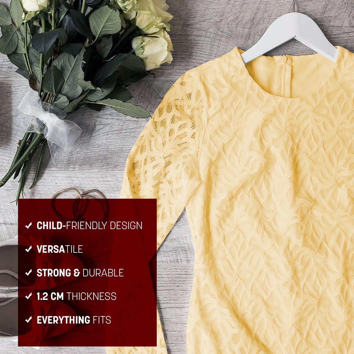 STL Premium Wooden Clothes Hangers Set of 6, Wide Shoulder Support, Rotating Chrome Hook, Heavy Duty Non Slip Trouser Bar & Space Saving Design, Ideal for Suits, Blazers, Shirts & Jackets, White