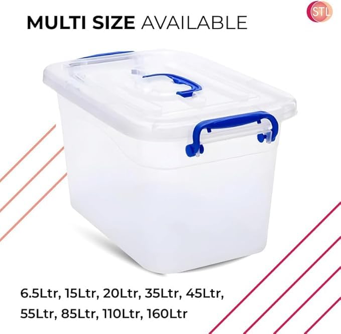 STL Heavy-Duty Clear Plastic Storage Box with Lid, Stackable Storage Container for Home, Office, Kitchen, Toys, and Goods, Secure Clip-Lock Lid, Durable & Transparent Design