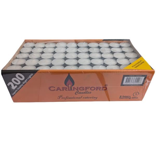STL Pack of 200 Carlingford Nightlights 8-Hour Tea Lights – Premium Unscented Candles, Long-Lasting Clean & Smokeless Burn, Perfect for Weddings, Parties, Home Décor, Oil Burners and Emergency Use