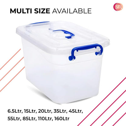 STL Heavy-Duty Clear Plastic Storage Box with Lid, Stackable Storage Container for Home, Office, Kitchen, Toys, and Goods, Secure Clip-Lock Lid, Durable & Transparent Design