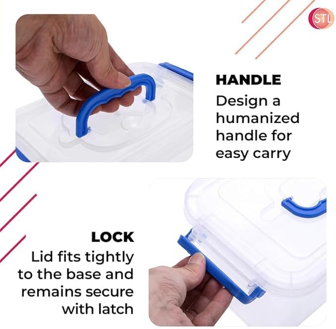 STL Heavy-Duty Clear Plastic Storage Box with Lid, Stackable Storage Container for Home, Office, Kitchen, Toys, and Goods, Secure Clip-Lock Lid, Durable & Transparent Design