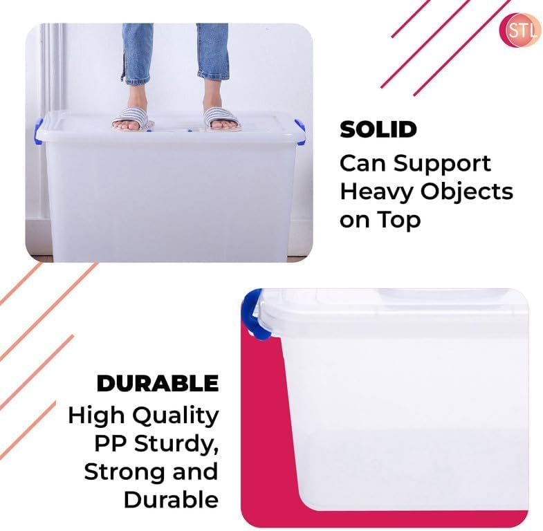 STL Heavy-Duty Clear Plastic Storage Box with Lid, Stackable Storage Container for Home, Office, Kitchen, Toys, and Goods, Secure Clip-Lock Lid, Durable & Transparent Design
