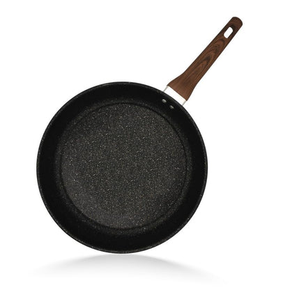 STL Copper Frying Pan Non-Stick, Durable, Wooden Handle, Anti-Scratch Granite Coating, Compatible with Induction, Electric & Gas Hobs, Ergonomic Soft Grip