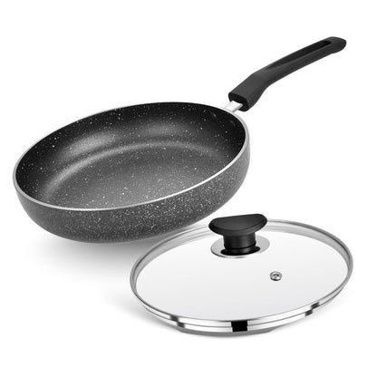 Glaze Non-Stick Fry Pan with Glass Lid, Durable Aluminum Skillet with Cool-Touch Handle, Scratch-Resistant, PFOA-Free, Compatible with Induction, Gas, and Electric Stoves