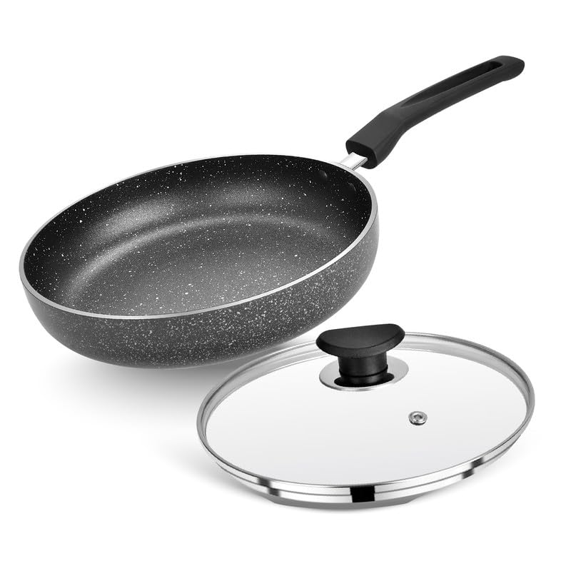 Glaze Non-Stick Fry Pan with Glass Lid, Durable Aluminum Skillet with Cool-Touch Handle, Scratch-Resistant, PFOA-Free, Compatible with Induction, Gas, and Electric Stoves