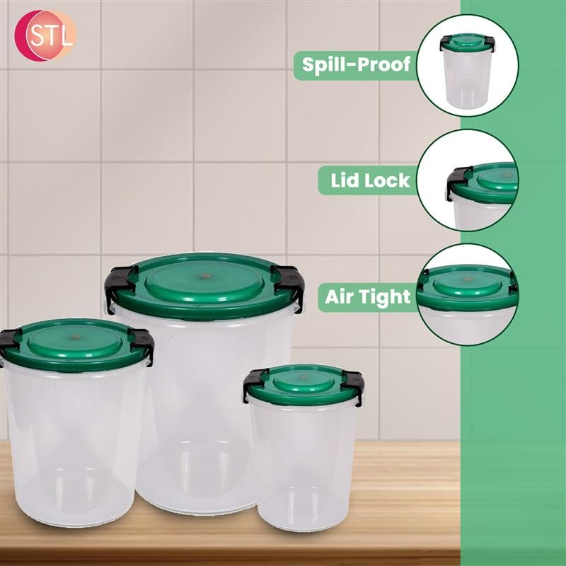 STL Set of 3 Round Plastic Kitchen Food Storage Container Set with Lids(10Ltr,16Ltr,25Ltr) | Airtight & Leakproof Storage Containers | Microwave,Freezer&Dishwasher Safe