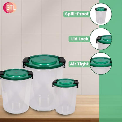 STL Set of 3 Round Plastic Kitchen Food Storage Container Set with Lids(10Ltr,16Ltr,25Ltr) | Airtight & Leakproof Storage Containers | Microwave,Freezer&Dishwasher Safe