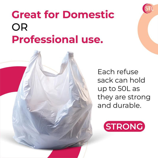 STL 50L Tie-Handle Swing Bin Liners, Heavy-Duty Unscented Bags, Leak-Proof Garbage Bags for Kitchen, Office, & Large Indoor Bins, Durable, Lightweight Polythene