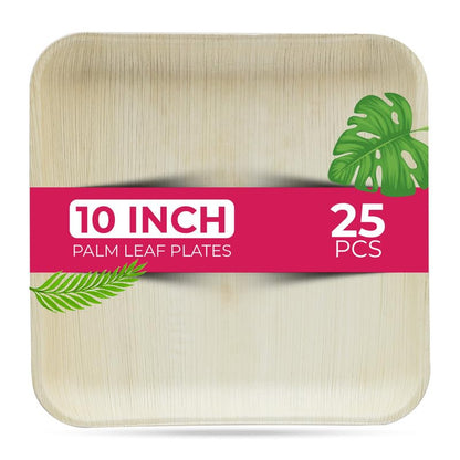 STL Disposable Square Palm Leaf Plates, Microwave & Oven Safe Durable Dinnerware for Hot and Cold Foods, Perfect for Weddings, Parties, and Outdoor Events