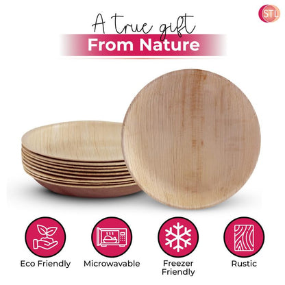 STL Disposable Palm Leaf Plates, Sturdy and Strong Large Round Dinnerware, Perfect Traditional Disposable Dinnerware for Hot and Cold Foods, Ideal for Weddings and Picnics