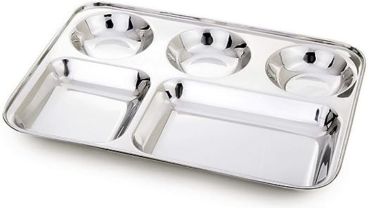 Versatile 5-Compartment Stainless Steel Plate - Large 10.5 in x 13 in Size - Organize and Elevate Your Dining Experience!