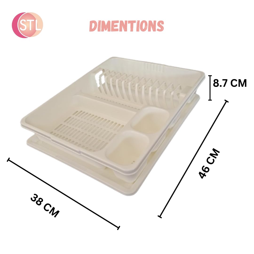 STL Plastic Dish Drying Rack with Drainer Tray - 13 Plate Capacity - 5 Color Options - Washing up rack - Kitchen Organizer