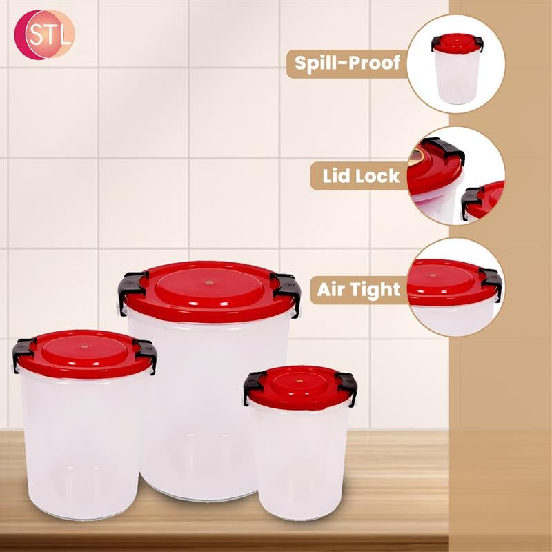 STL Set of 3 Round Plastic Kitchen Food Storage Container Set with Lids(10Ltr,16Ltr,25Ltr) | Airtight & Leakproof Storage Containers | Microwave,Freezer&Dishwasher Safe