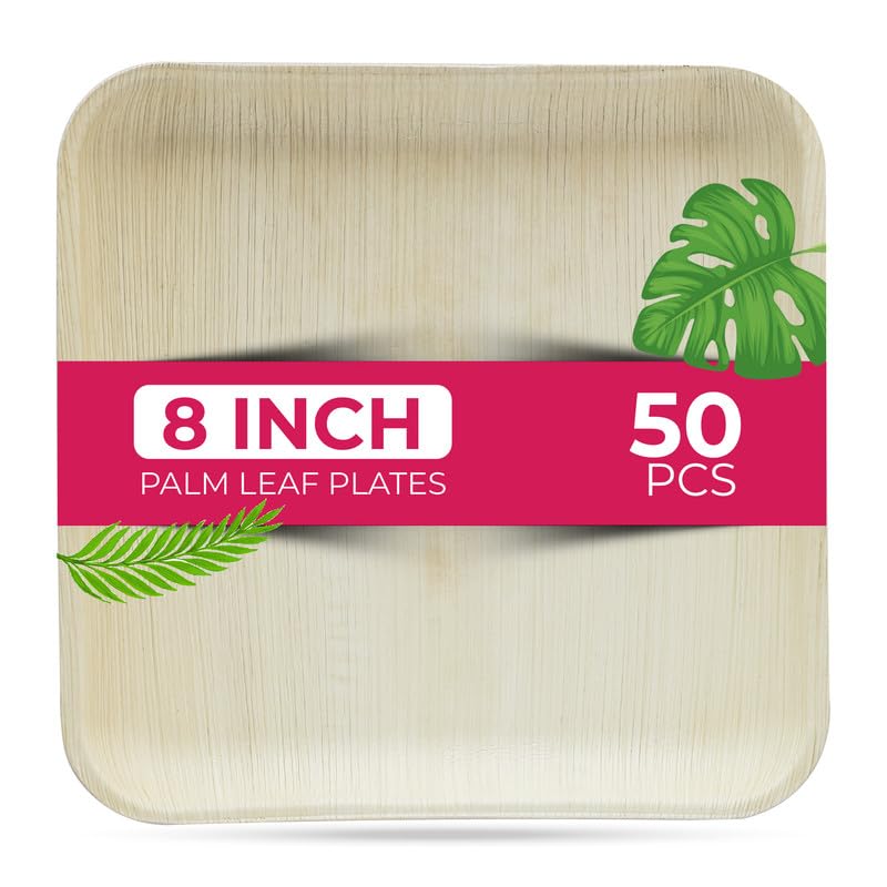 STL Disposable Square Palm Leaf Plates, Microwave & Oven Safe Durable Dinnerware for Hot and Cold Foods, Perfect for Weddings, Parties, and Outdoor Events
