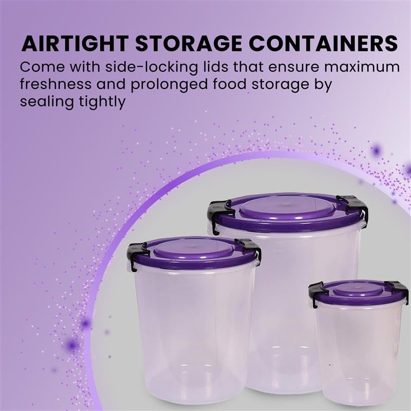 STL Set of 3 Round Plastic Kitchen Food Storage Container Set with Lids(10Ltr,16Ltr,25Ltr) | Airtight & Leakproof Storage Containers | Microwave,Freezer&Dishwasher Safe
