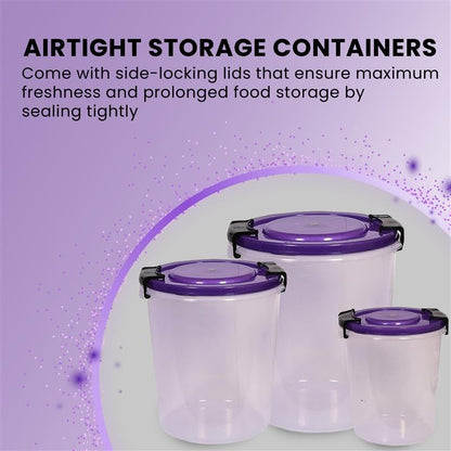STL Set of 3 Round Plastic Kitchen Food Storage Container Set with Lids(10Ltr,16Ltr,25Ltr) | Airtight & Leakproof Storage Containers | Microwave,Freezer&Dishwasher Safe