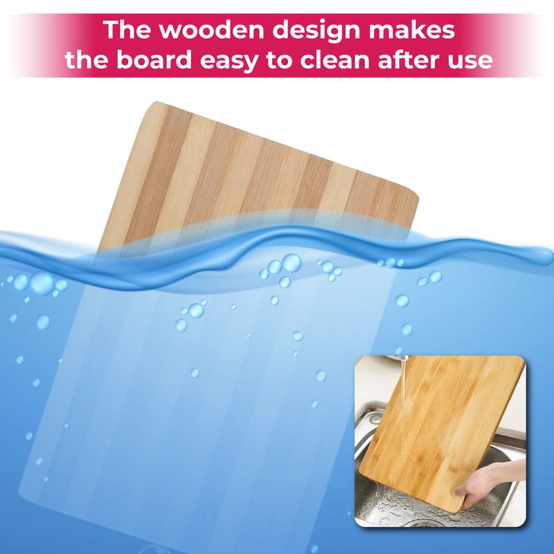 STL Premium Bamboo Wooden Chopping Board Non-Slip Thick Cutting Panel for Meat, Vegetables, Cheeses, Bread, Lightweight Kitchen Board Ideal for Carving, Slicing and Food Preparation