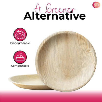 STL Disposable Palm Leaf Plates, Sturdy and Strong Large Round Dinnerware, Perfect Traditional Disposable Dinnerware for Hot and Cold Foods, Ideal for Weddings and Picnics