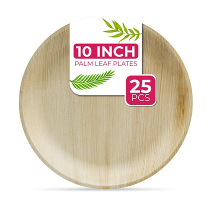 STL Disposable Palm Leaf Plates, Sturdy and Strong Large Round Dinnerware, Perfect Traditional Disposable Dinnerware for Hot and Cold Foods, Ideal for Weddings and Picnics