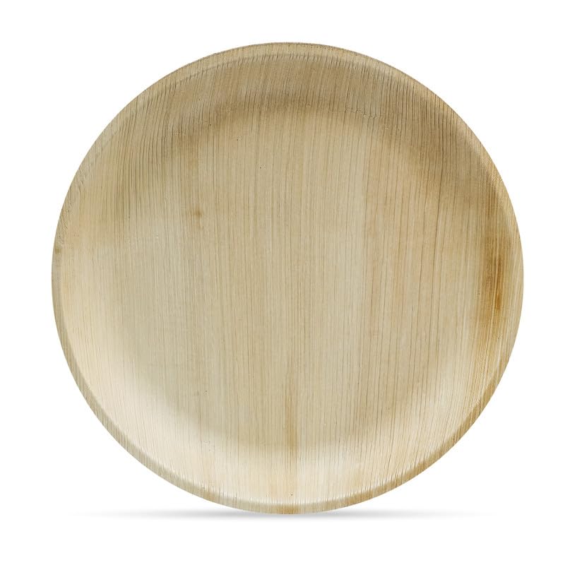 STL Disposable Palm Leaf Plates, Sturdy and Strong Large Round Dinnerware, Perfect Traditional Disposable Dinnerware for Hot and Cold Foods, Ideal for Weddings and Picnics