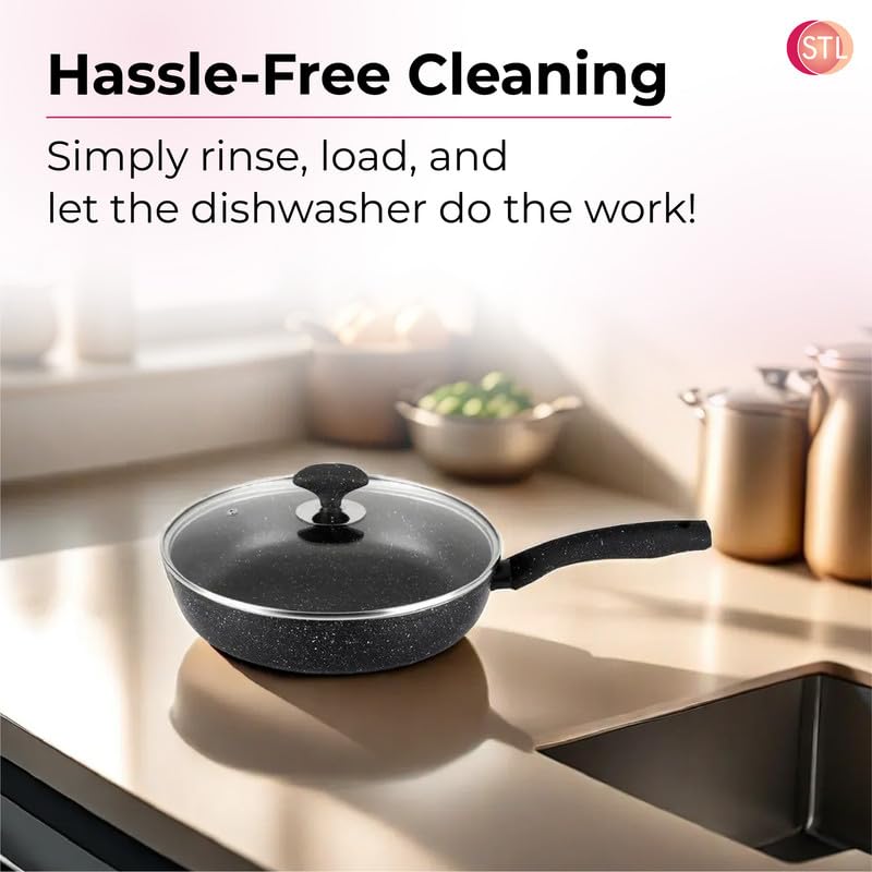 Glaze Non-Stick Fry Pan with Glass Lid, Durable Aluminum Skillet with Cool-Touch Handle, Scratch-Resistant, PFOA-Free, Compatible with Induction, Gas, and Electric Stoves