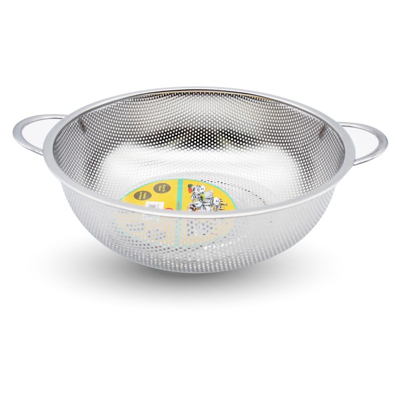 STL Steel Colander with Double Handles 16.5cm, Micro-Perforated for Draining Pasta, Rice, Fruits, Vegetables, Dishwasher Safe Kitchen Strainer, Metal Food Filter, Easy to Clean and Durable