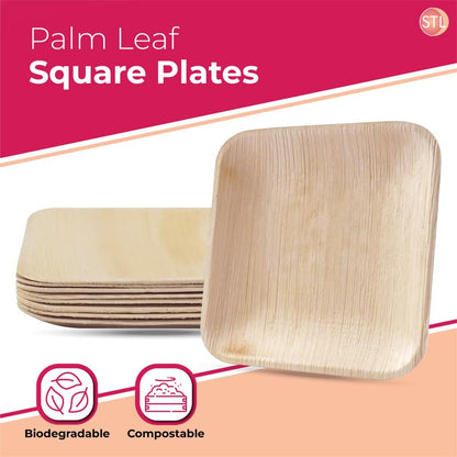 STL Disposable Square Palm Leaf Plates, Microwave & Oven Safe Durable Dinnerware for Hot and Cold Foods, Perfect for Weddings, Parties, and Outdoor Events
