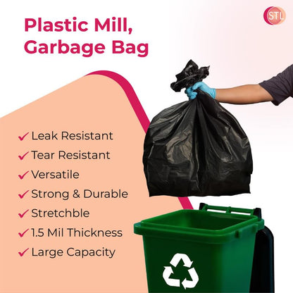 Heavy-Duty Black Carrier Bags 90L, Tear-Resistant Flat Top Refuse Sacks, 30 ?m Recycled Bin Liners for Household, Kitchen, Office, Restaurant, and Caterers