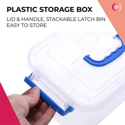 STL Heavy-Duty Clear Plastic Storage Box with Lid, Stackable Storage Container for Home, Office, Kitchen, Toys, and Goods, Secure Clip-Lock Lid, Durable & Transparent Design