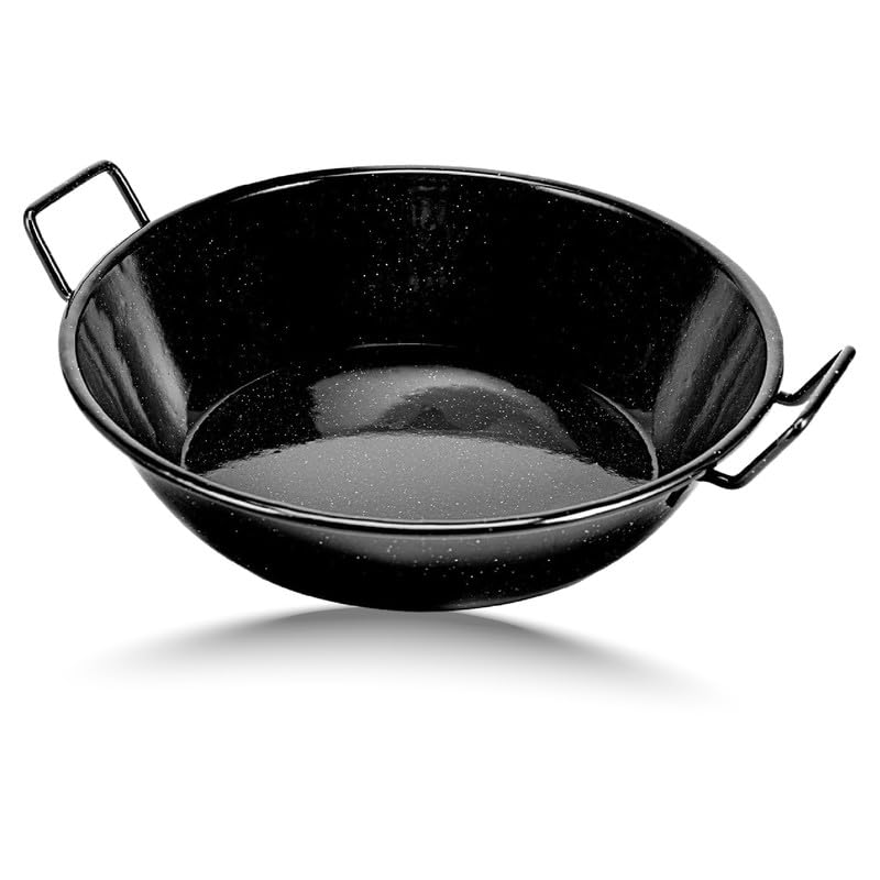 STL Enamel Non-Stick Wok Pan Kadhai with Raised Handles, Induction Safe, Flat Base for Even Heat Distribution, Heavy Duty Karahi for Shallow & Deep Frying, Black White Dots Design