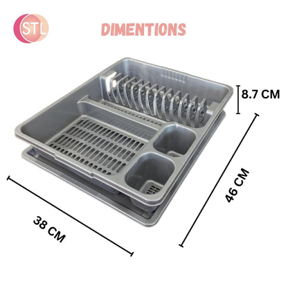STL Plastic Dish Drying Rack with Drainer Tray - 13 Plate Capacity - 5 Color Options - Washing up rack - Kitchen Organizer