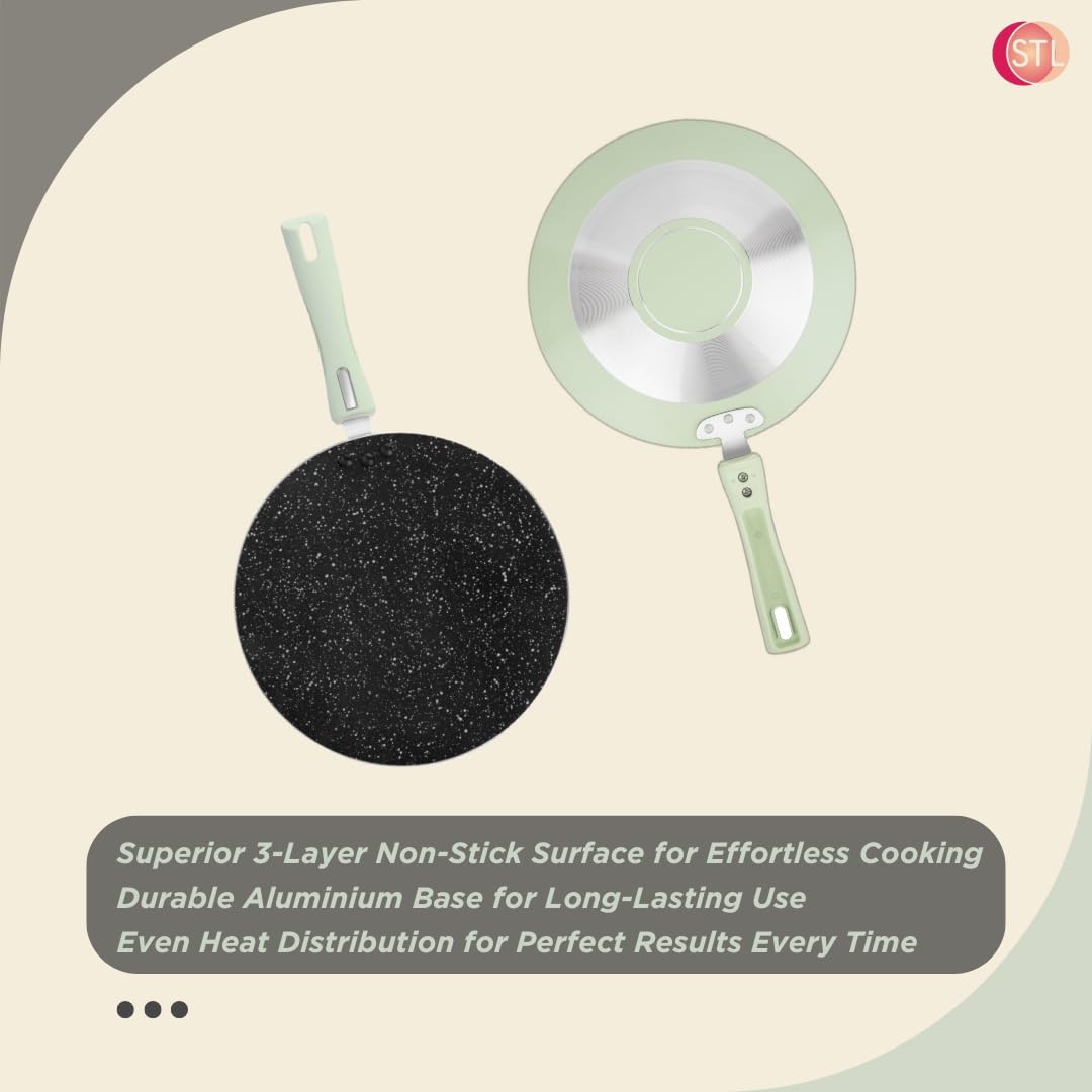 STL Non-Stick Chapati Tawa - Premium Aluminium Flatbread Pan with 3-Layer Coating, Versatile for Chapatis & Dosas, Easy to Clean, Gas Stove Friendly