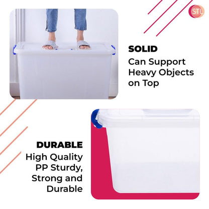 STL Heavy-Duty Clear Plastic Storage Box with Lid, Stackable Storage Container for Home, Office, Kitchen, Toys, and Goods, Secure Clip-Lock Lid, Durable & Transparent Design