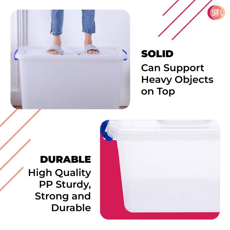STL Heavy-Duty Clear Plastic Storage Box with Lid, Stackable Storage Container for Home, Office, Kitchen, Toys, and Goods, Secure Clip-Lock Lid, Durable & Transparent Design