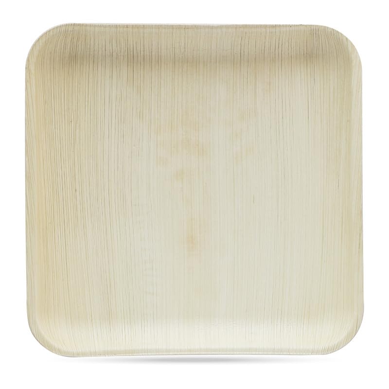 STL Disposable Square Palm Leaf Plates, Microwave & Oven Safe Durable Dinnerware for Hot and Cold Foods, Perfect for Weddings, Parties, and Outdoor Events