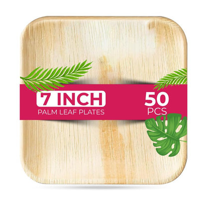 STL Disposable Square Palm Leaf Plates, Microwave & Oven Safe Durable Dinnerware for Hot and Cold Foods, Perfect for Weddings, Parties, and Outdoor Events