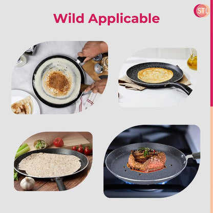 STL Non-Stick Flat Aluminum Dosa Tawa, Perfect Skillet for Crepes, Pancakes, Roti, and Chapati, PFOA-Free, Induction Compatible, with Cool-Touch Handle