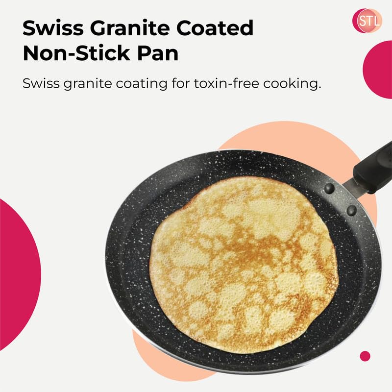 STL Non-Stick Crepe and Pancake Frying Pan, Flat Aluminum Skillet for Omelets, Chapati, Roti and Tawa, Induction Compatible, PFOA-Free, Cool Touch Handle