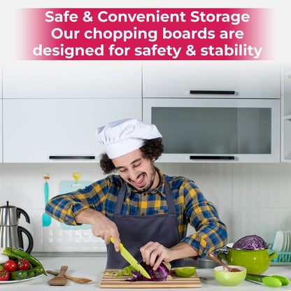 STL Premium Bamboo Wooden Chopping Board, Non-Slip Thick Cutting Panel for Meat, Vegetables, Cheeses, Bread, Lightweight Kitchen Board Ideal for Carving, Slicing and Food Preparation, Multipack