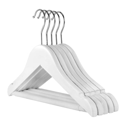 STL Premium Wooden Clothes Hangers Set of 6, Wide Shoulder Support, Rotating Chrome Hook, Heavy Duty Non Slip Trouser Bar & Space Saving Design, Ideal for Suits, Blazers, Shirts & Jackets, White
