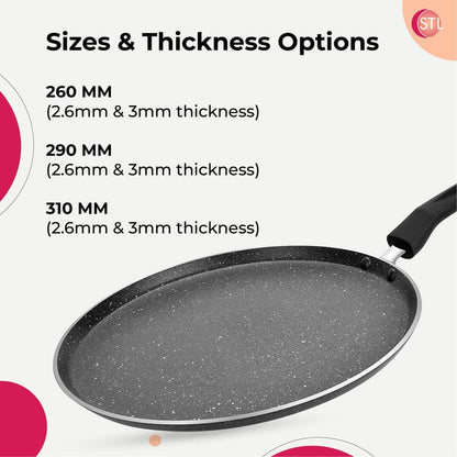 STL Non-Stick Crepe and Pancake Frying Pan, Flat Aluminum Skillet for Omelets, Chapati, Roti and Tawa, Induction Compatible, PFOA-Free, Cool Touch Handle