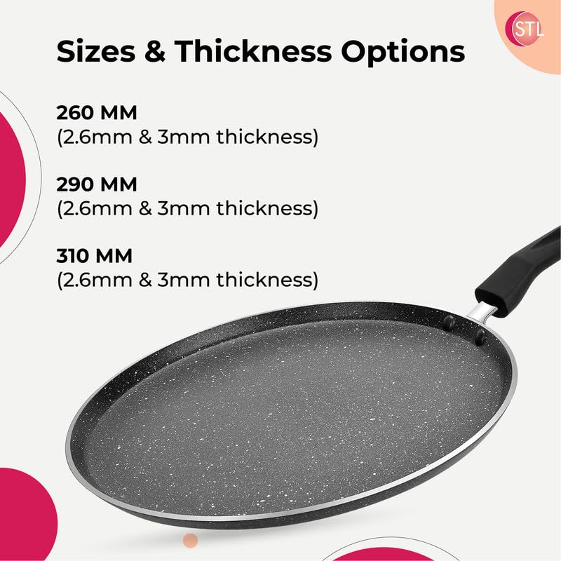STL Non-Stick Crepe and Pancake Frying Pan, Flat Aluminum Skillet for Omelets, Chapati, Roti and Tawa, Induction Compatible, PFOA-Free, Cool Touch Handle