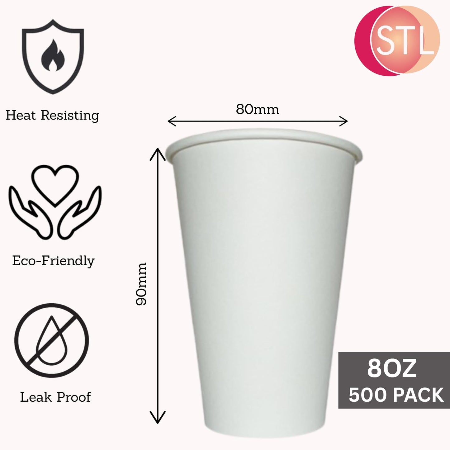 STL White Disposable Paper Cups Coffee Cups, Leak-Resistant, Recyclable Drink Cups for Hot & Cold Beverage, Water, Tea, Coffee, Juice-Ideal for Home, Office, Cafes and Events