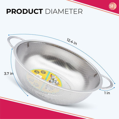 STL Steel Colander with Double Handles 16.5cm, Micro-Perforated for Draining Pasta, Rice, Fruits, Vegetables, Dishwasher Safe Kitchen Strainer, Metal Food Filter, Easy to Clean and Durable